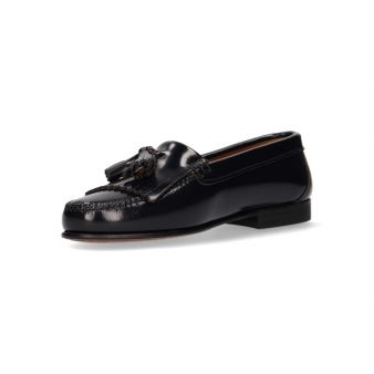Mocassim feminino com franjas/borlas marinho