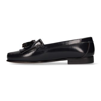 Mocassim feminino com franjas/borlas marinho