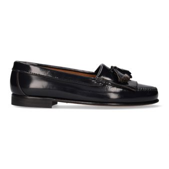 Mocassim feminino com franjas/borlas marinho