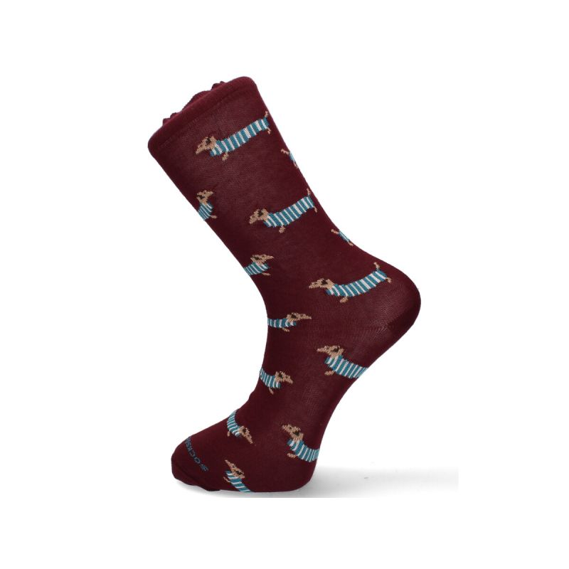 Chaussettes bordeaux avec teckel