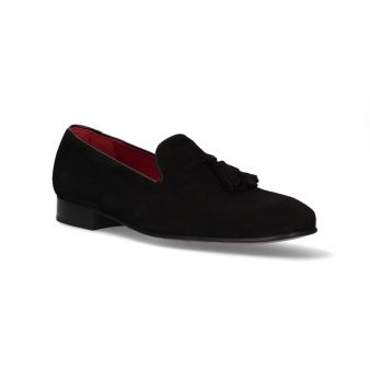 Loafer with tongue in black suede and tassels