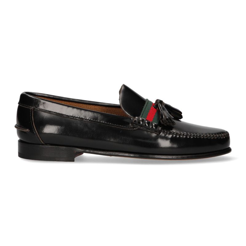 Mocassin avec pompons noir et ornement gucci