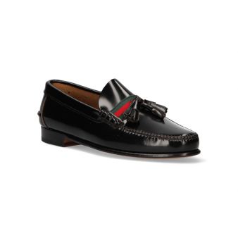 Mocassin avec pompons noir et ornement gucci