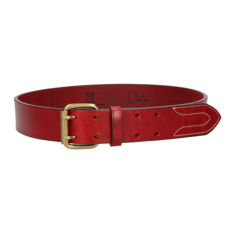 Ceinture en vaquetilla acajou avec bout brodé