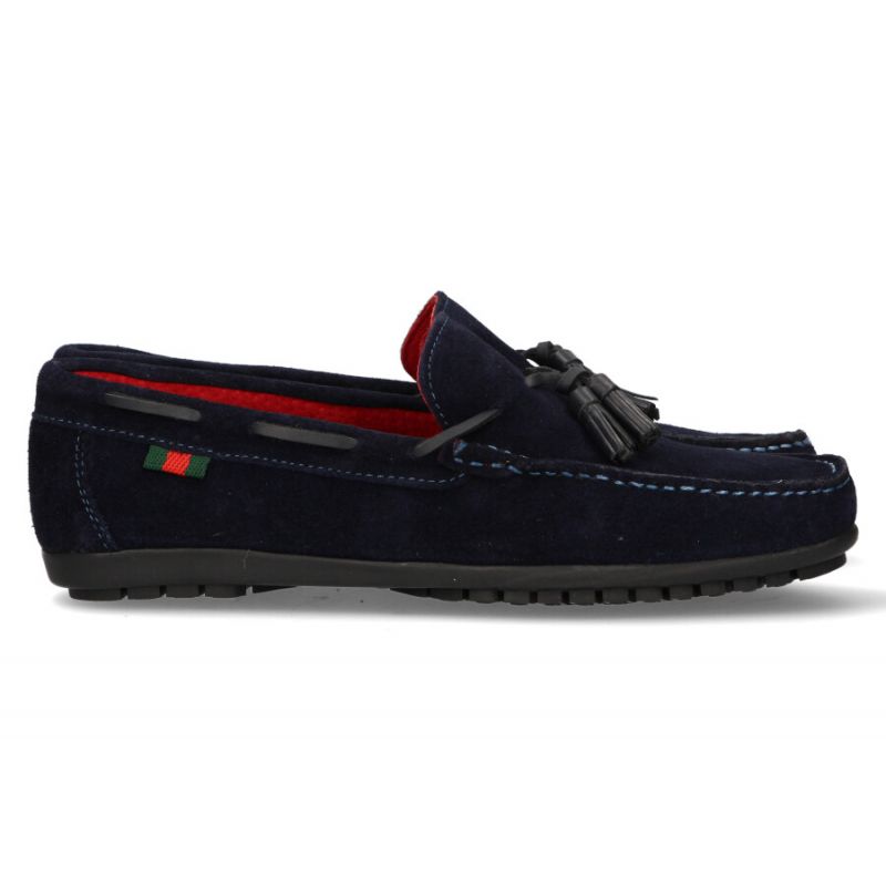 Mocassin avec pompons en daim marine
