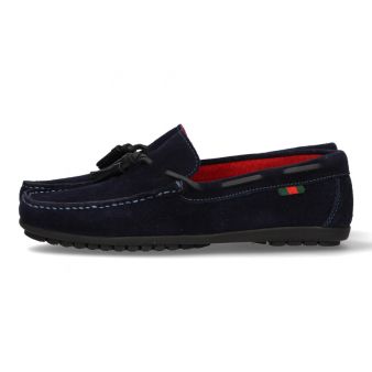 Mocassin avec pompons en daim marine