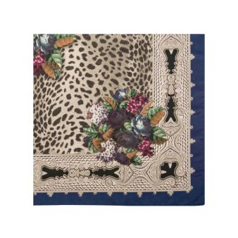 Foulard bleu avec motifs et imprimé animal