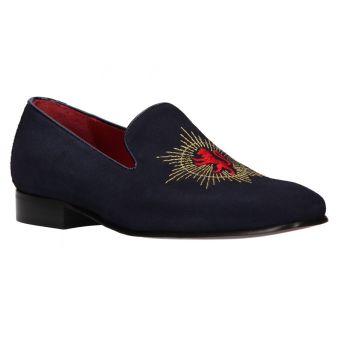 Mocassin marine brodé soleil et lion