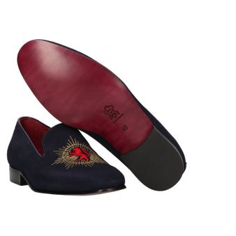 Mocassin marine brodé soleil et lion