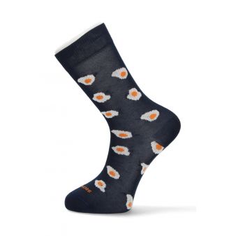 Navy sock with fried egg pattern