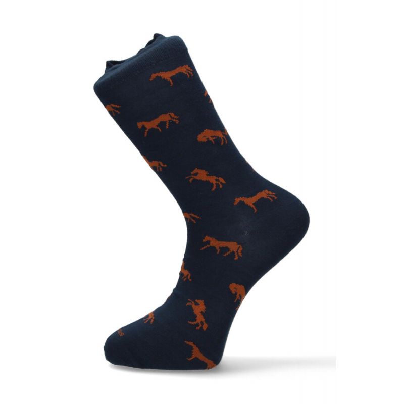 Blue sock with horse motif