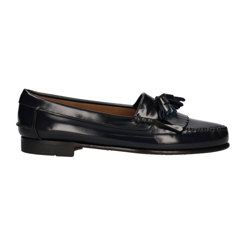 Mocassim com franjas e borlas azul-marinho
