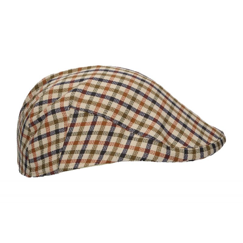 Casquette campagnarde à carreaux beige avec lignes orange