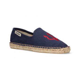 Mocassin marine brodé trident rouge