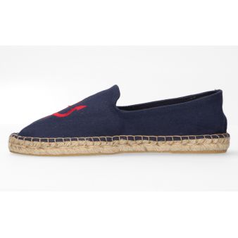 Mocassin marine brodé trident rouge