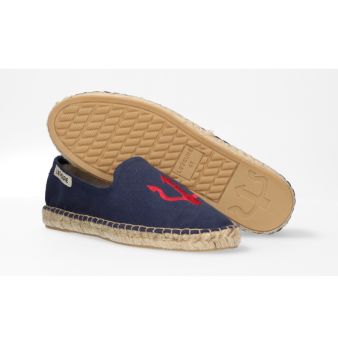 Mocassin marine brodé trident rouge