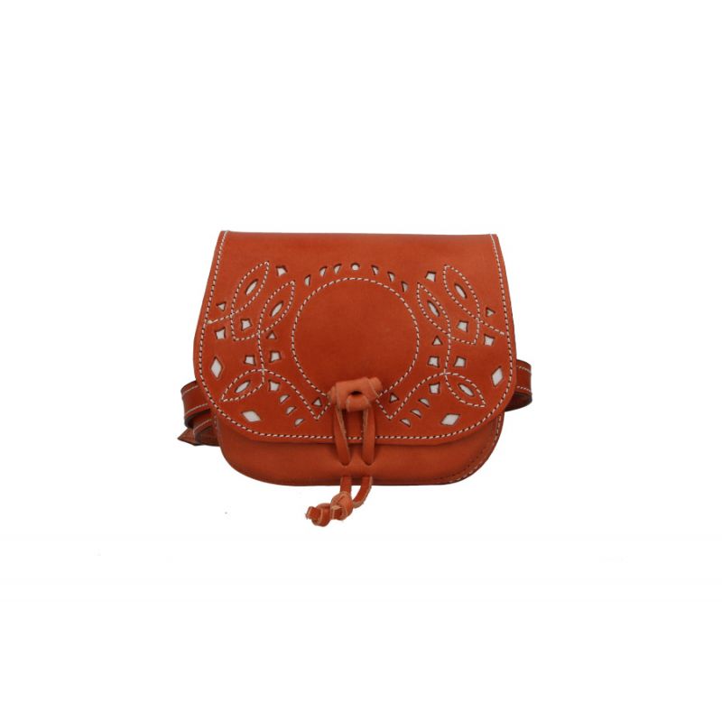Pale leather pilgrimage pouch for girls.