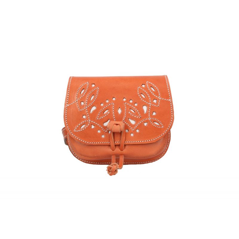 Pale leather pilgrimage pouch for girls.