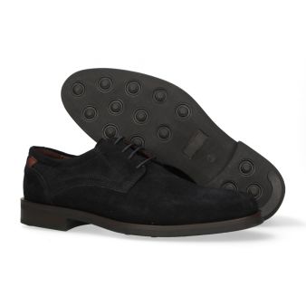Blucher en suède marine avec semelle en gomme