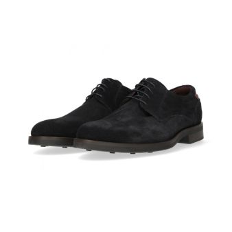 Blucher en suède marine avec semelle en gomme