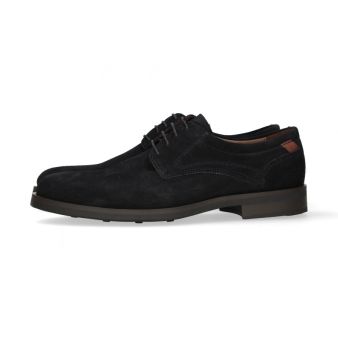 Blucher en suède marine avec semelle en gomme