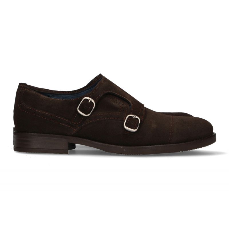 Mocassin double boucle en suède marron