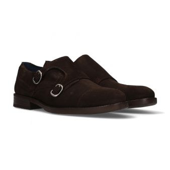 Mocassin double boucle en suède marron