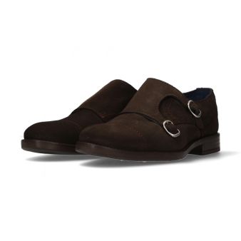 Mocassin double boucle en suède marron