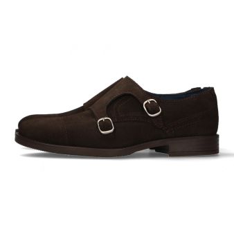 Mocassin double boucle en suède marron