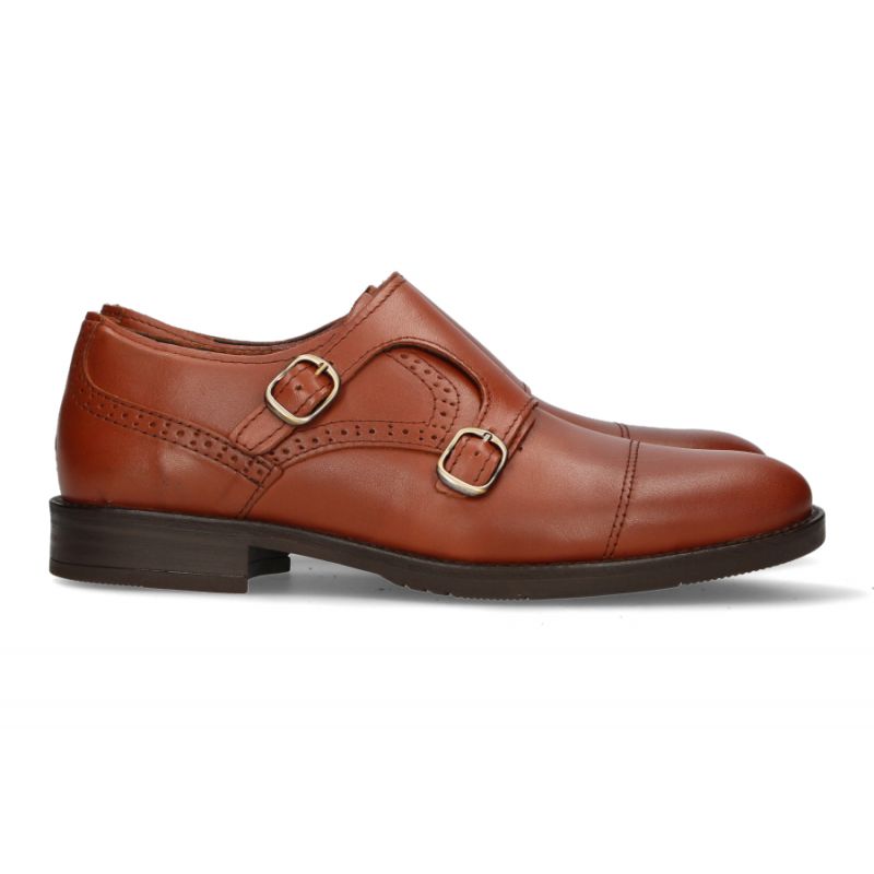Mocassin double boucle perforé en cuir