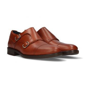 Mocassin double boucle perforé en cuir