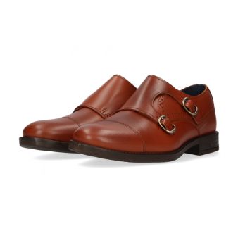 Mocassin double boucle perforé en cuir