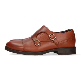 Mocassin double boucle perforé en cuir