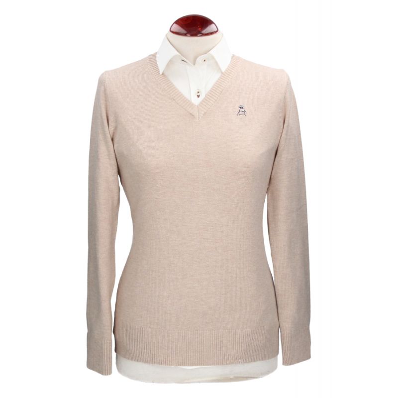Pull col en V beige clair