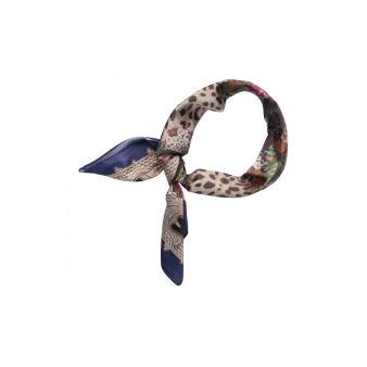 Foulard bleu avec motifs et imprimé animal