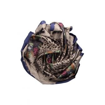 Foulard bleu avec motifs et imprimé animal