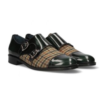 Mocassin double boucle antik vert-pied-de-poule vert
