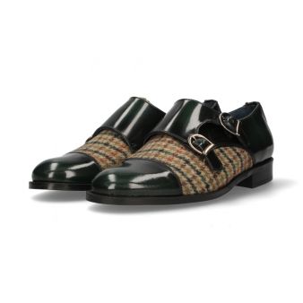 Mocassin double boucle antik vert-pied-de-poule vert