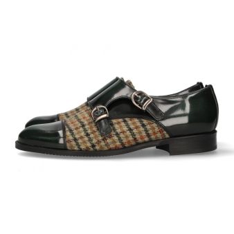 Mocassin double boucle antik vert-pied-de-poule vert
