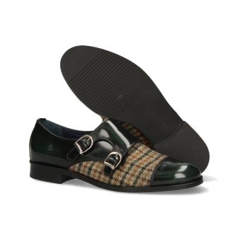 Mocassin double boucle antik vert-pied-de-poule vert