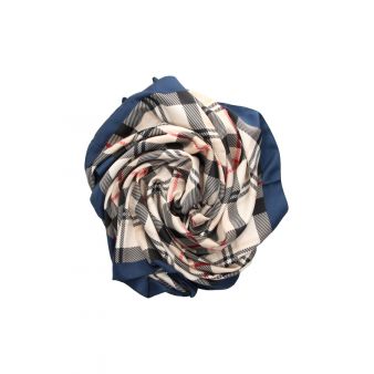 Foulard à carreaux doubles avec bordure bleue