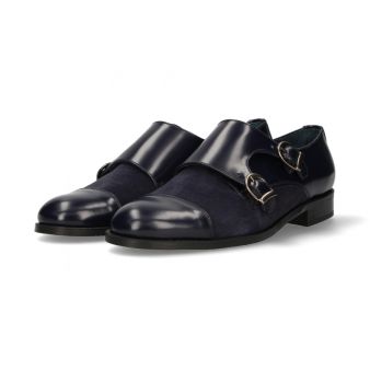 Mocassin double boucle antik bleu-daim bleu