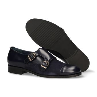 Mocassin double boucle antik bleu-daim bleu