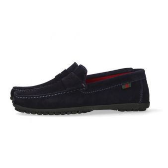 Mocassim em camurça com antifaz azul-marinho