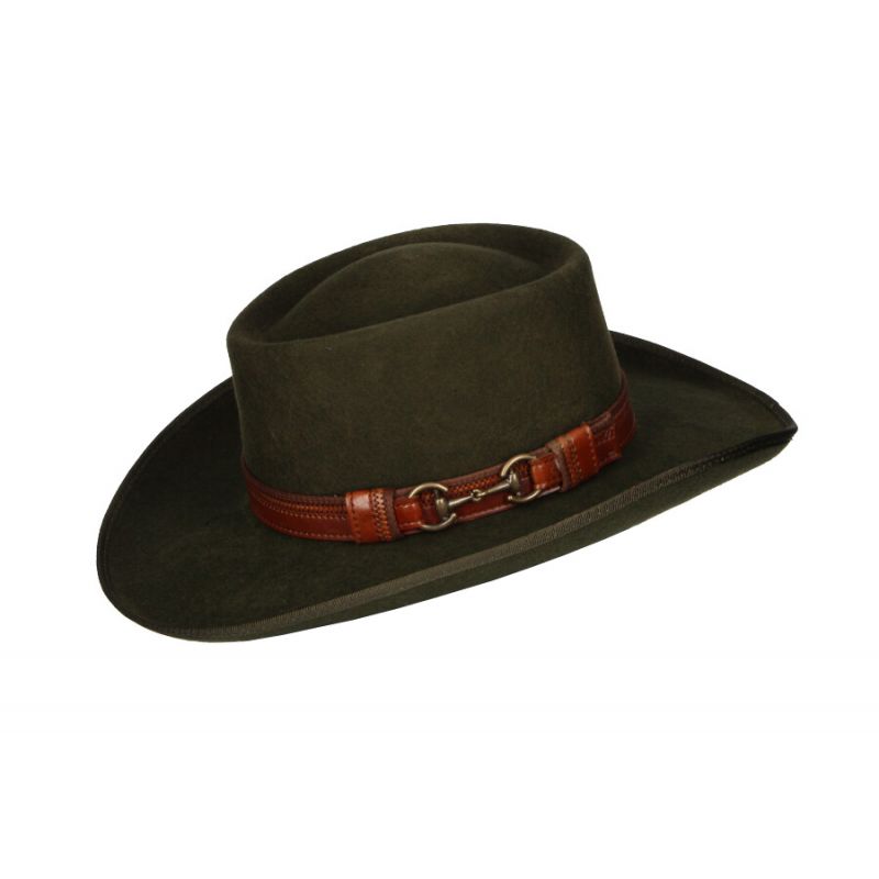 Chapeau gambler en laine kaki avec ruban Morton