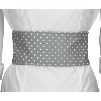 Grey sash with white polka dots