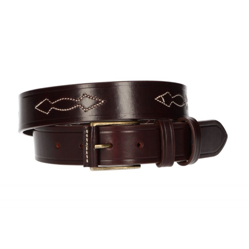 Chestnut colour leather belt with pattern
