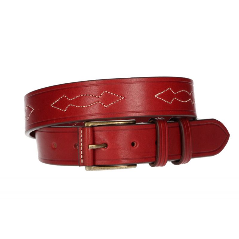 Cognac coloured leather belt with pattern