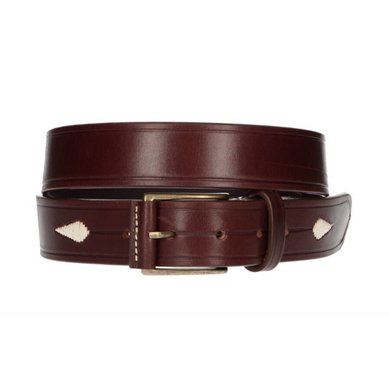 Ceinture en cuir vaquetilla chataigne avec motif ananas et rayures