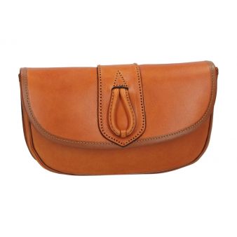Lengthened bag made from natural cowhide with strap and crupper embellishment